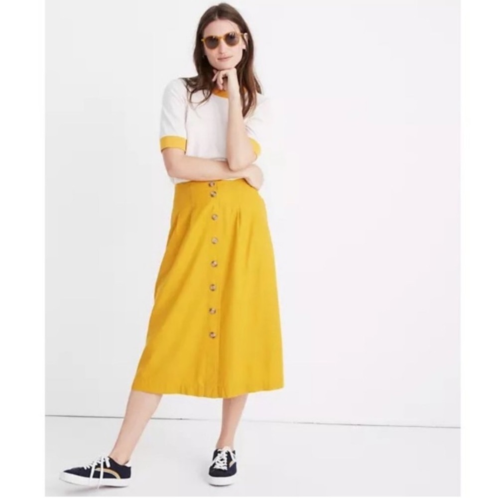 ✨GONE TOMORROW✨ MADEWELL Patio Button Front Midi Twill Skirt Mustard Yellow Sz 2